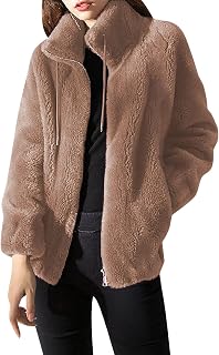 Plush Jackets For Women Winter Casual Fleece Outerwear Thick Stand Up Collar Warm Cardigan Warm Lined Winter Jacket With Pockets Zip Plus Size Streetwear Soft Comfortable Outwear Women Oversize Jacket