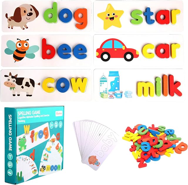 MEDILOE Letter Puzzles Cards Spelling Alphabet Games Kids Educational Toys Preschool Educational Vocabulary Spelling, for 3-8 years old kids Boys Girls Toddlers Learning Gifts