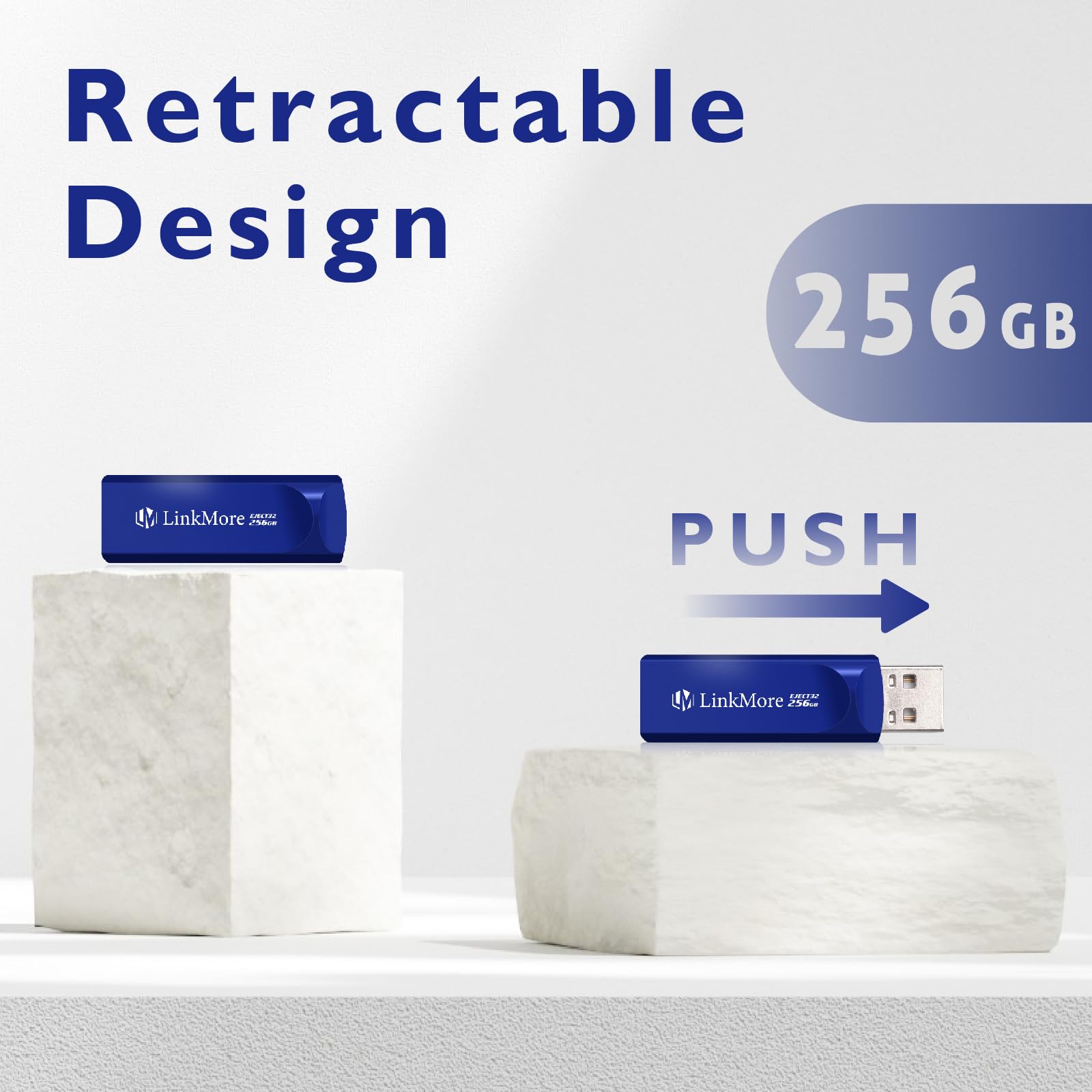 LinkMore EJECT32 256GB USB 3.2 Flash Drive, velocità di lettura fino a 100MB/s, design retrattile Thumb Drive, Pen Drive Memoria Stick Flash Drive Thumb Drive per PC, Laptop