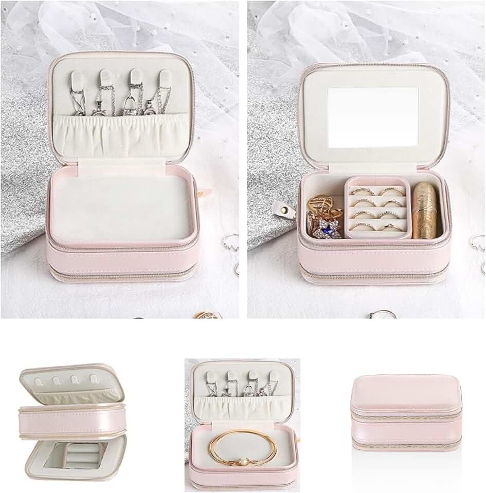 ASLIDECOR Travel Jewelry Case with Mirror,Double Zipper Travel Jewelry Box, Bulk Portable Jewelry Box for Necklaces,Rings,Bracelet