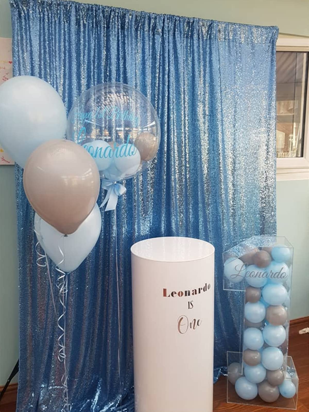 Telón de fondo de lentejuelas azul de 2,4 m x 2,4 m, telón de fondo para bodas, cumpleaños, baby shower, eventos