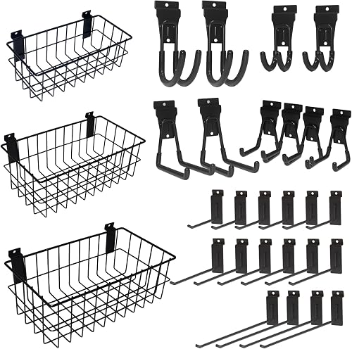 NeatiEase 29PCS Slatwall Accessories Kit with Baskets & Heavy Duty Hooks for Garage Storage Organization NeatiEase 29PCS Slatwall Accessories Kit with Baskets & Heavy Duty Hooks for Garage Storage Organization