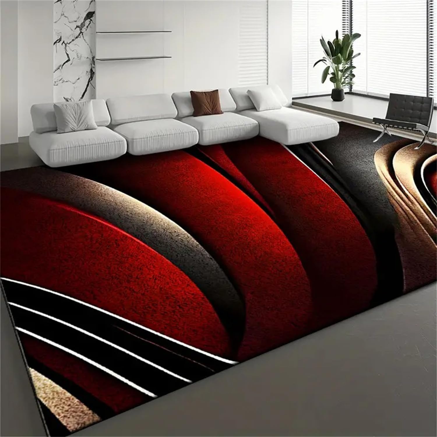 Luxurious Red Gold Area Rug, 180x260cm, Modern Abstract Geometric Nordic Fashion Luxury Rugs, Non-Slip Machine Washable Easy to Clean Rugs Floor Mat for Living Room Bedroom Kitchen Home Decor