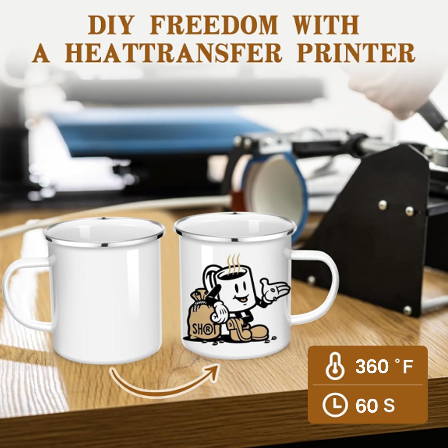 16oz Sublimation Enamel Mug Silver Rim Travel