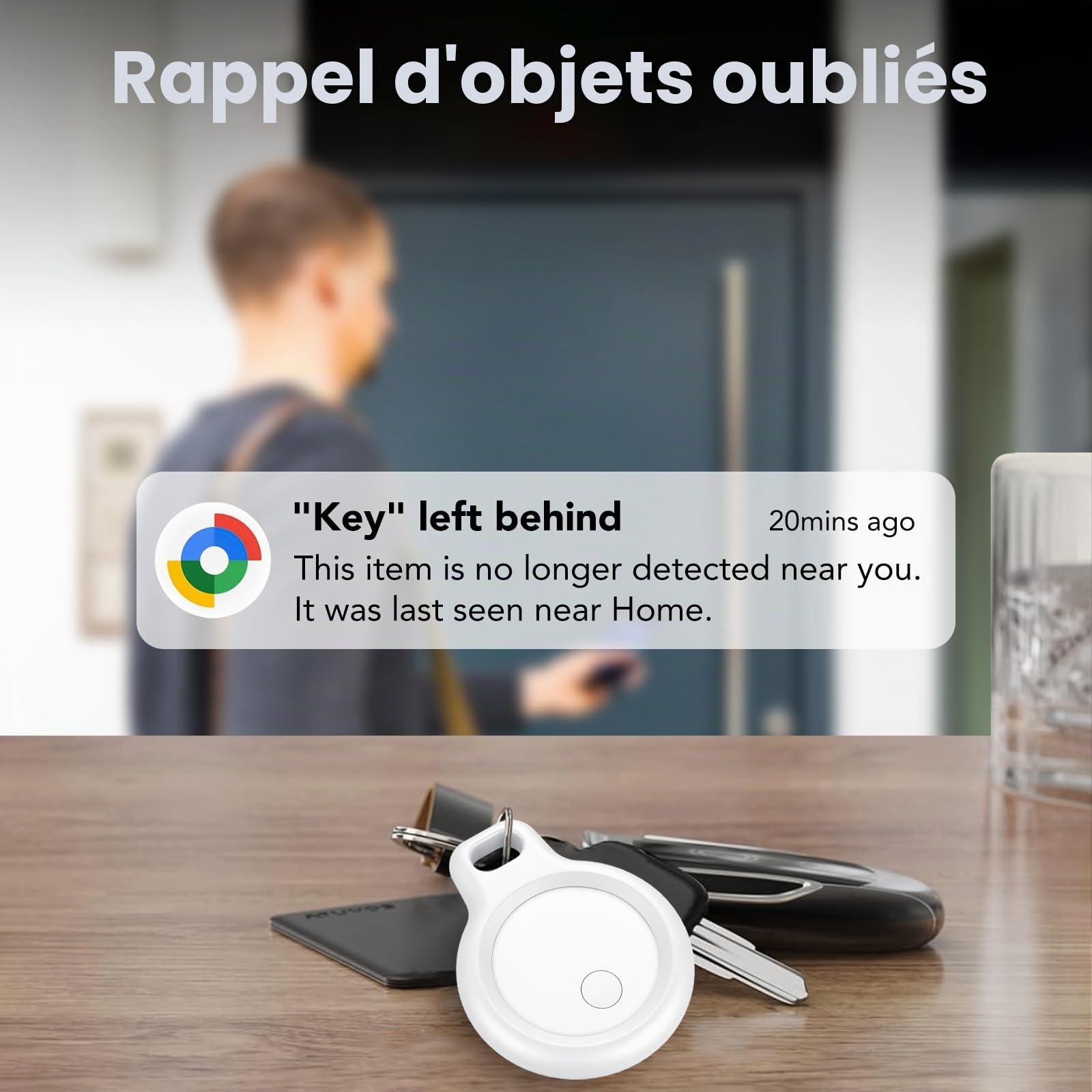 Android Smart Tag, Traceur Lot de 4, Fonctionne avec l’app Google Localiser (Uniquement Android), Équipé d'un Étui de Protection, IP68 Imperméable, pour Les clés/Portefeuilles/Valises, Blanc