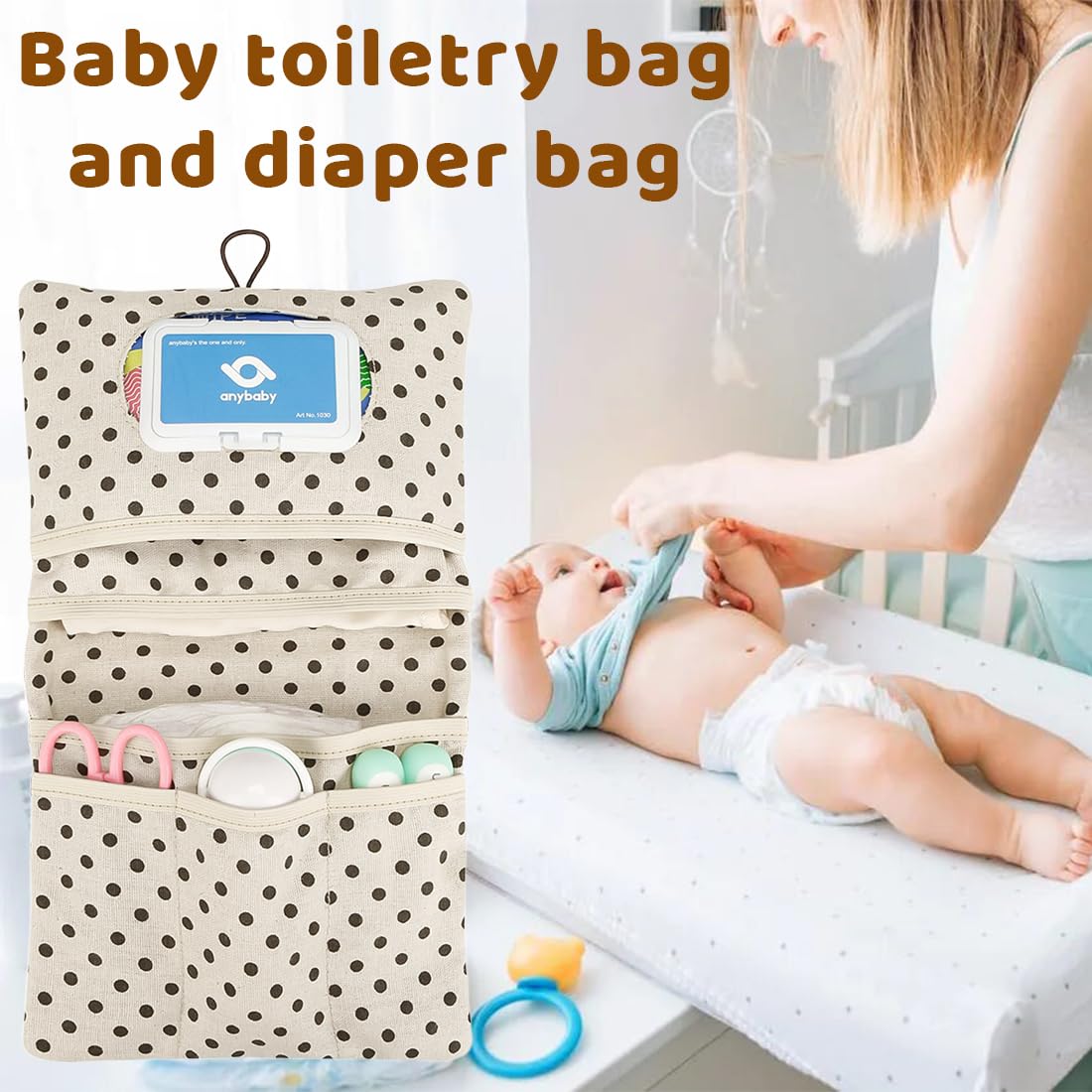 Bolsa de pañales organizador y neceser de cosméticos, 2 en 1, bolsa de pañales pequeña, organizador para bebés (Leaves)