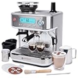 Barista Pro Series Espresso Machine with Grinder, LCD Display and Steamer - Ready To Go In 60 Sec - 15-Bar Latte and Cappuccino Machine 30-Piece Bundle - Coffee Gifts (Silver)