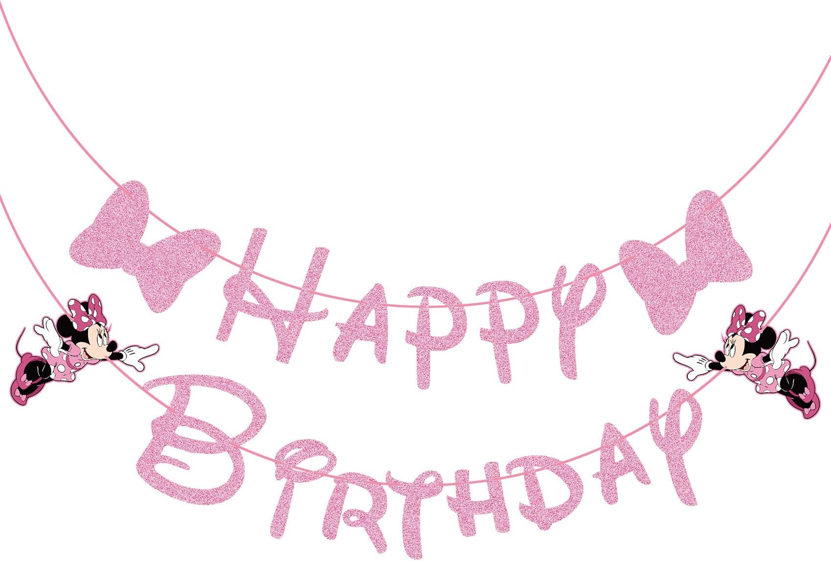 ChicRosa GOGOPARTY Pink Mouse Happy Birthday Banner, Mouse Decoration Pink Themed Birthday Banner For Girl Kids Birthday Party Baby Shower Decorations