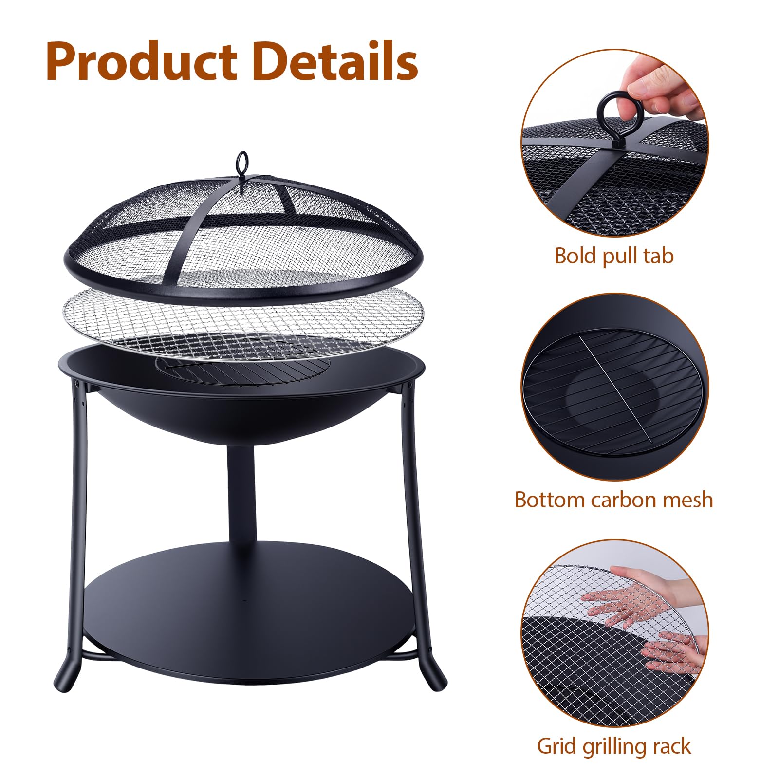 Brasero Exterior con Parrilla y Protector Antichispas, Estufa Jardín y Terraza, Jardín Chimeneas de Hierro para Carbón Ø 55 cm