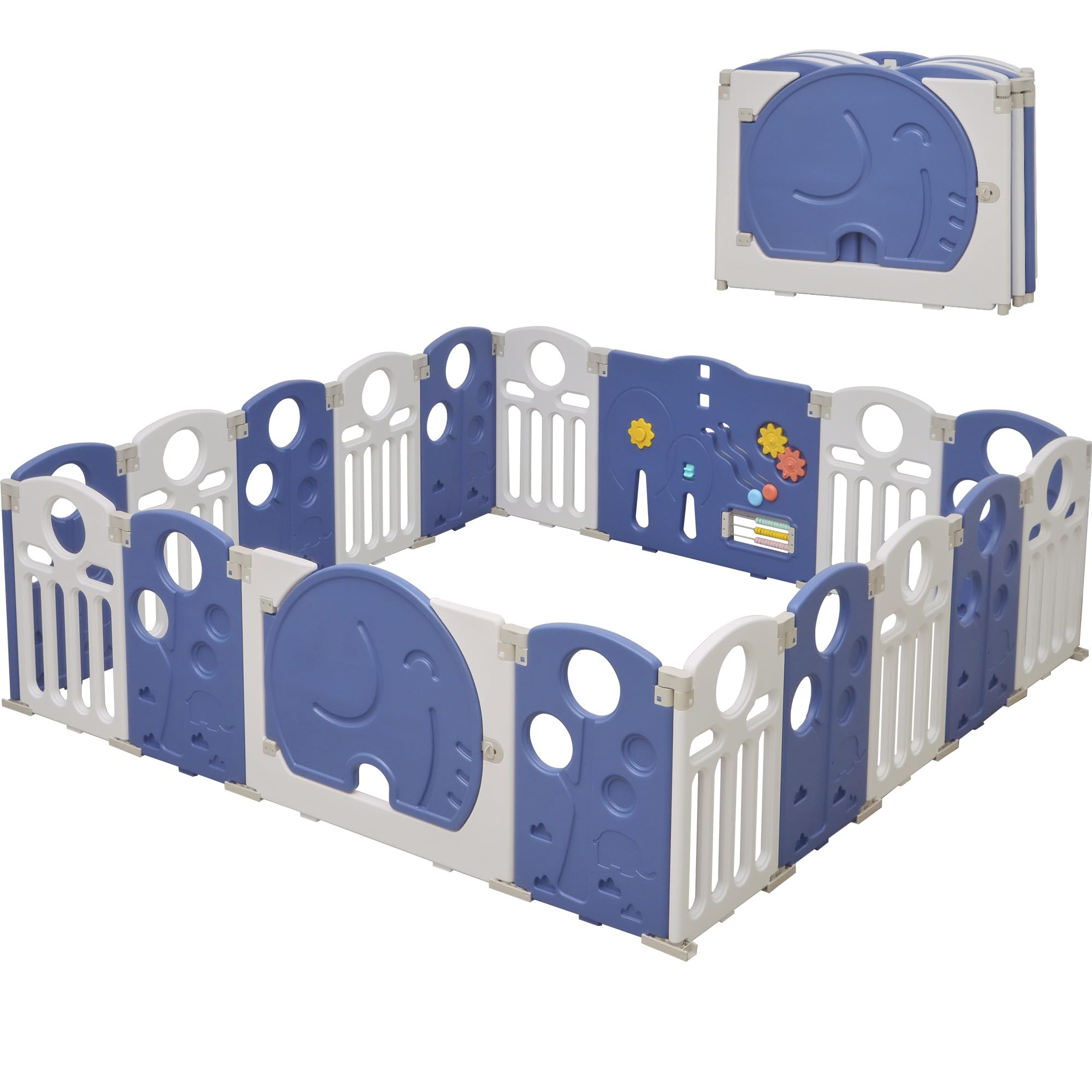 HAPPYMATY Baby Playpen, 18-Panel Foldable Play Pen for Babies and Toddlers, Indoor Outdoor Baby Fence with Sensory Play Panel, Adjustable Shape
