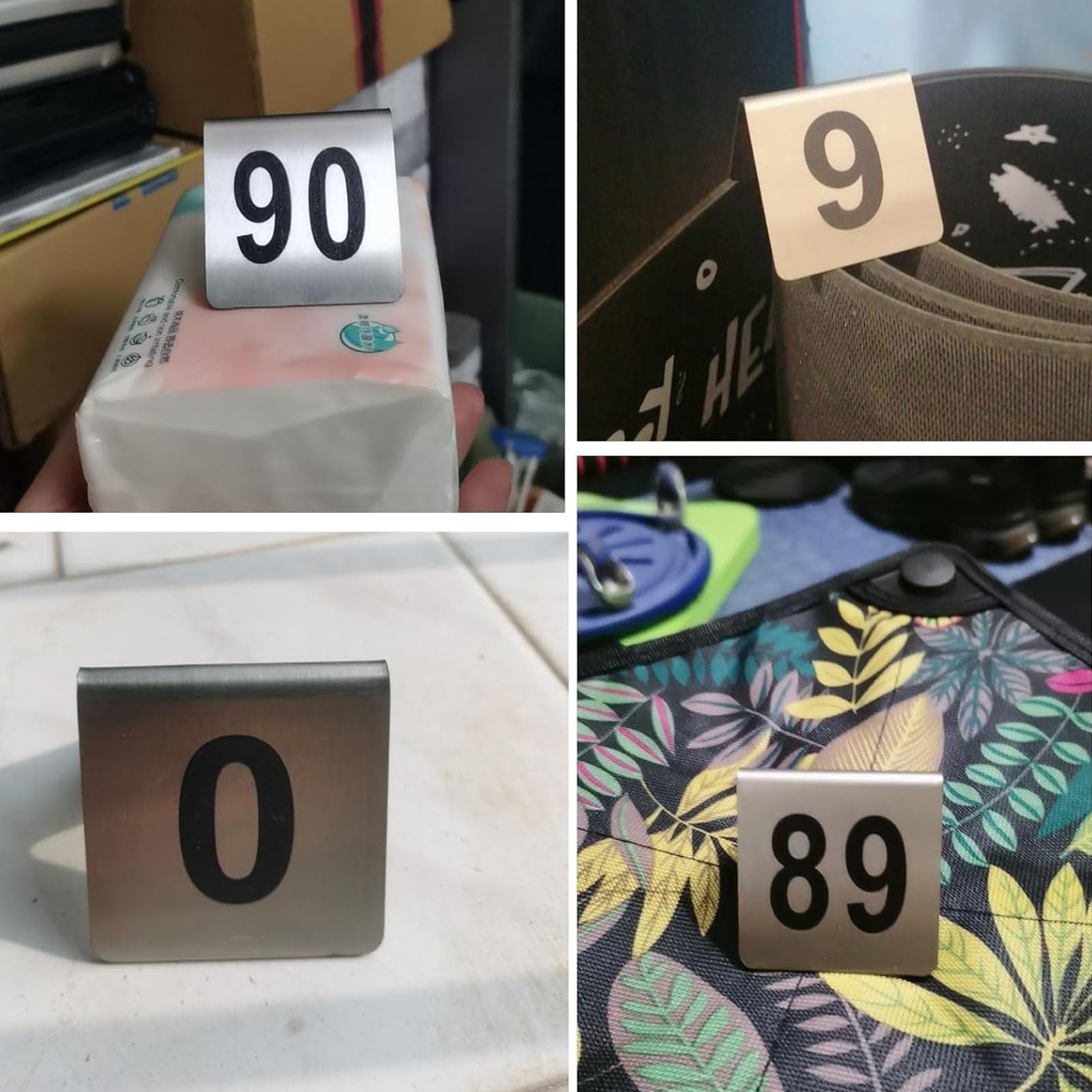 Números de Orden de Mesa de Restaurante de Doble Cara, Soportes de Acero Inoxidable fFor Números de Mesa, Tarjetas de Mesa Estilo Carpa for Cafeterías, Bares Y Banquetes(51~60)
