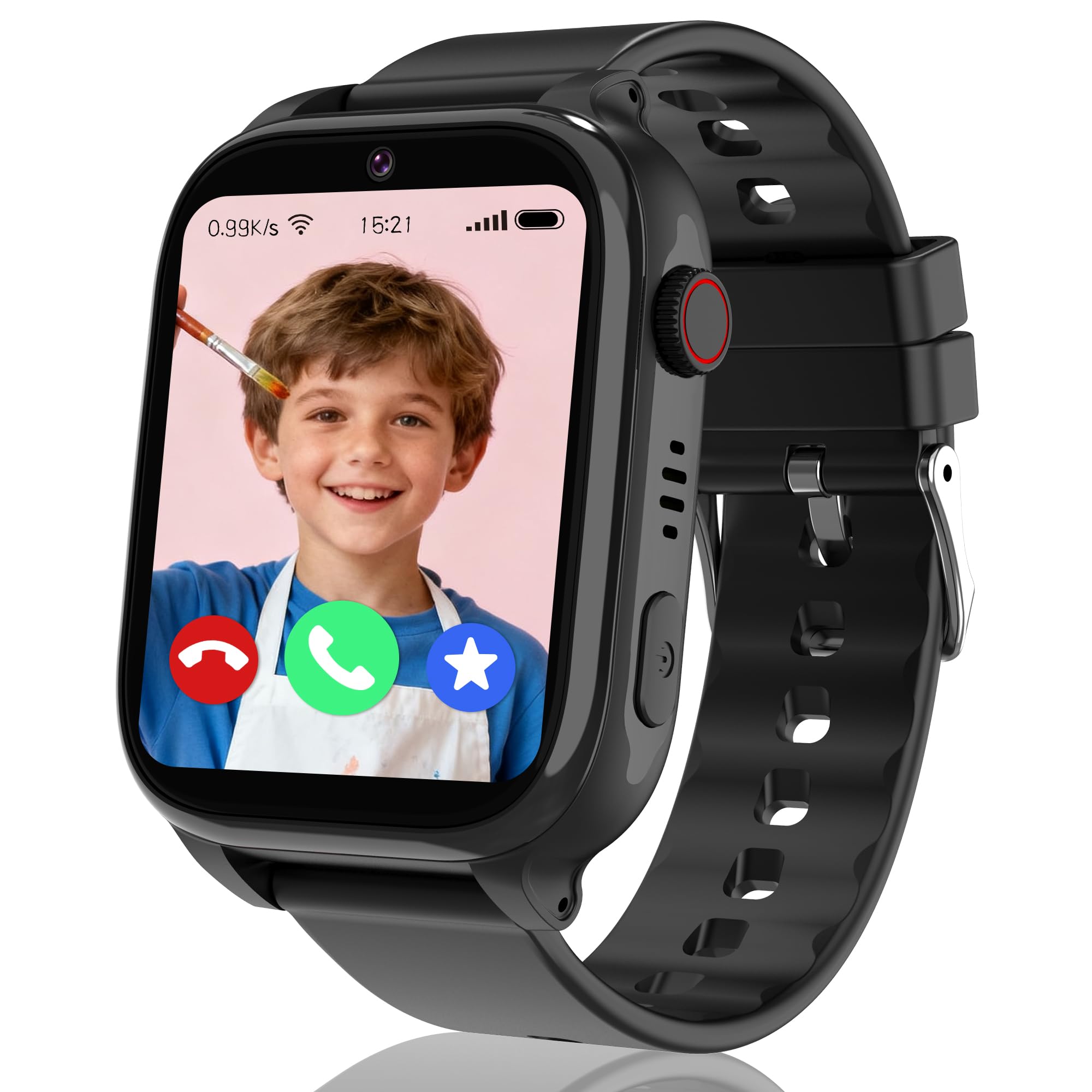 Reloj Inteligente Niño GPS, 4G Smartwatch Niños con GPS y Llamadas, SOS, HD Videollamada, Modo Escuela, Chat de Voz, IP68 Impermeable, Despertador, Juegos, Reloj Niños Regalo para Niñas y niños