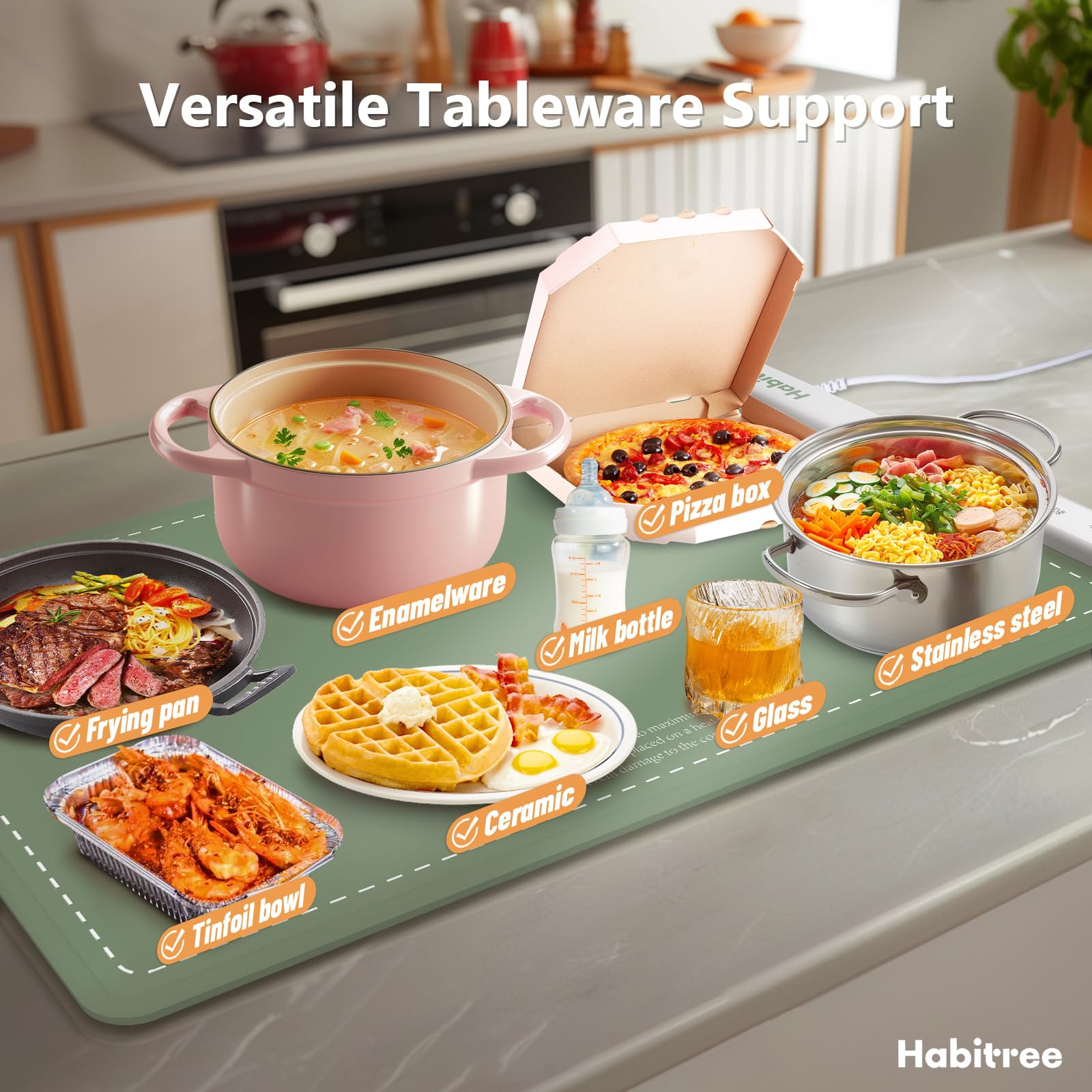 Bandeja de calentamiento eléctrico de silicona para calentar alimentos, calentamiento rápido, control preciso de temperatura de 6 niveles, enrollable y portátil, fácil de limpiar, ideal para fiestas,