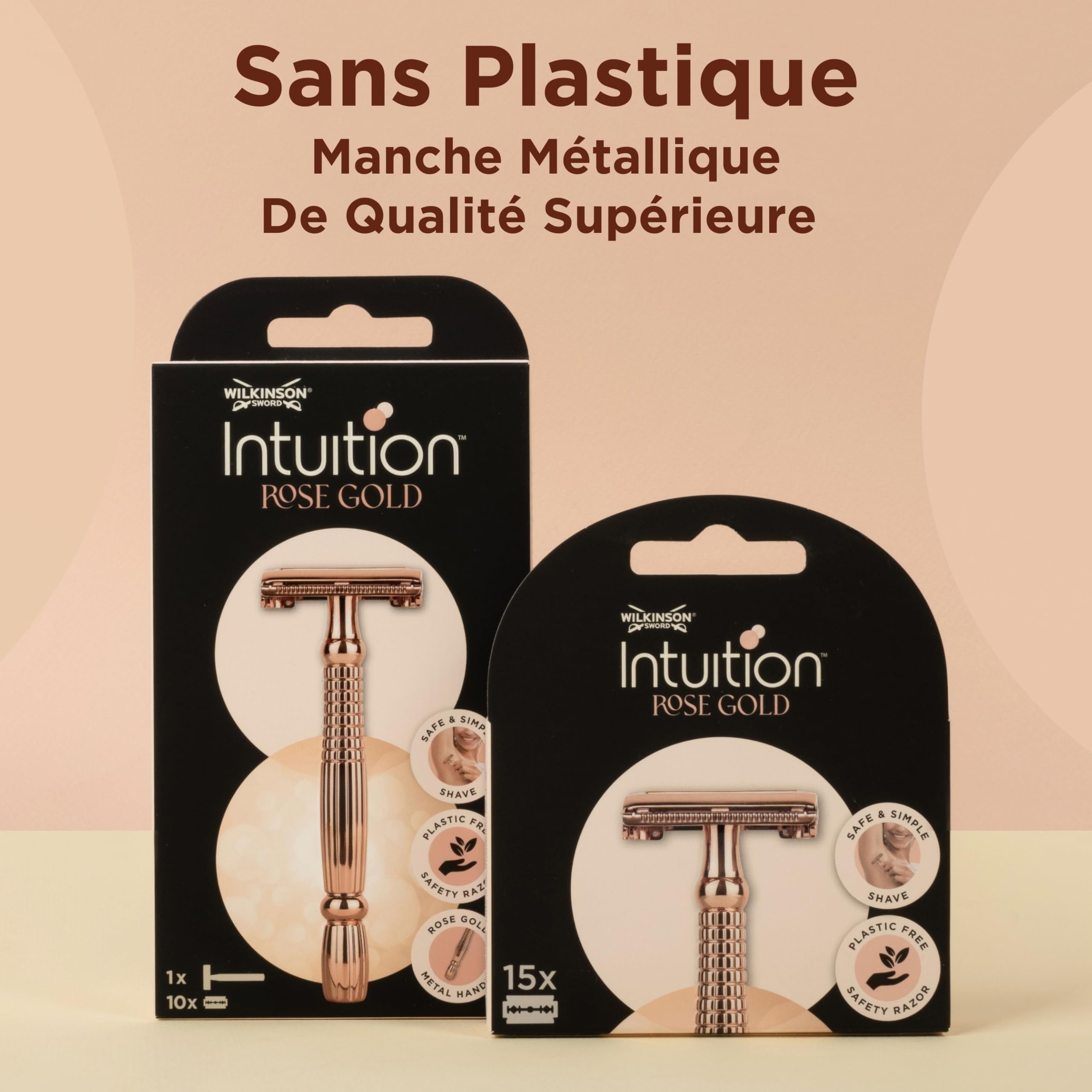 Wilkinson Sword Intuition Rose Gold rasoir pour femmes, pour la routine de soin, pack contenant 1 manche de rasoir réutilisable et 10 lames de rechange