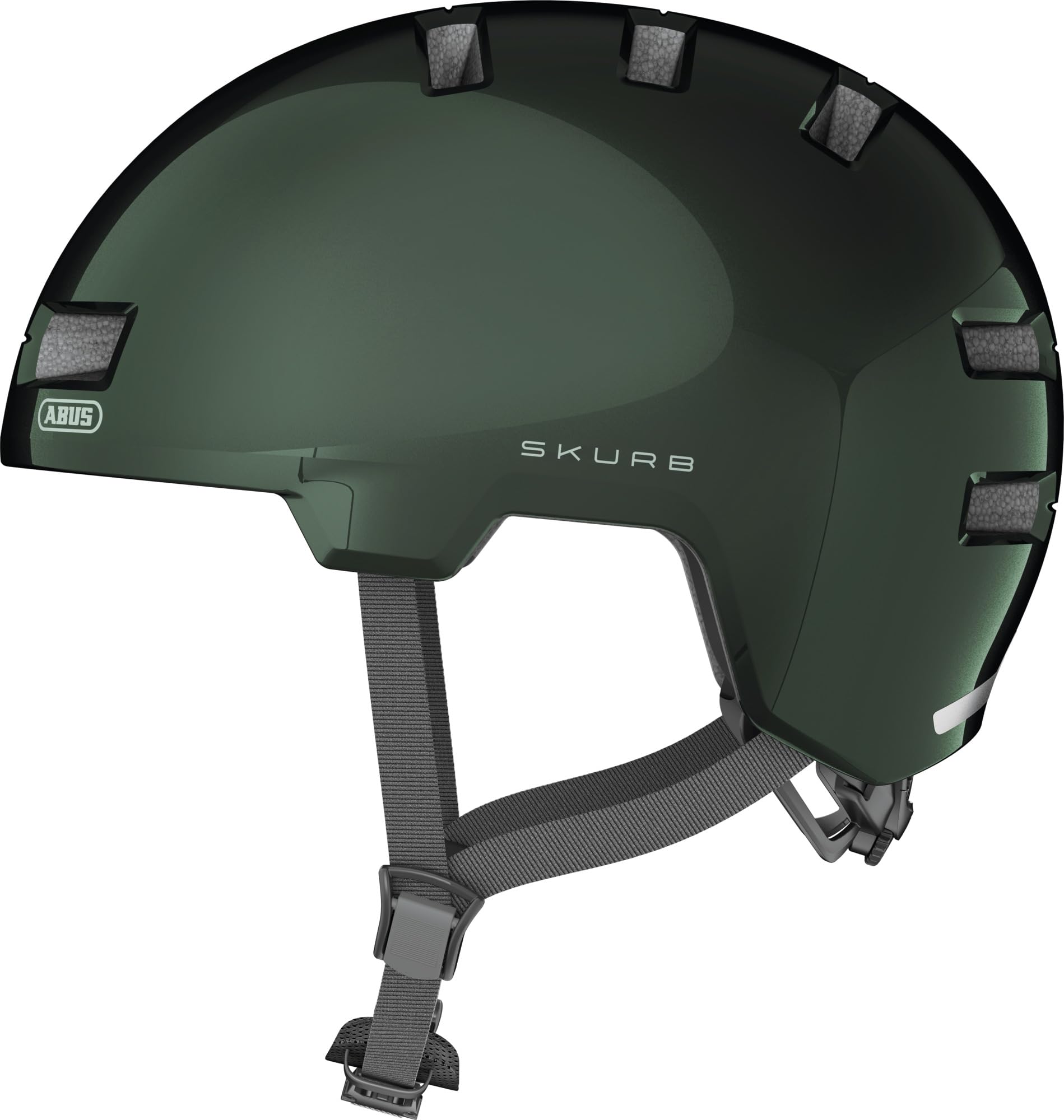 ABUS Skurb Casque Urbain, Vert, Taille M | Casque skate robuste, technologie In-Mold, réglable, place pour tresse, 12 aérations