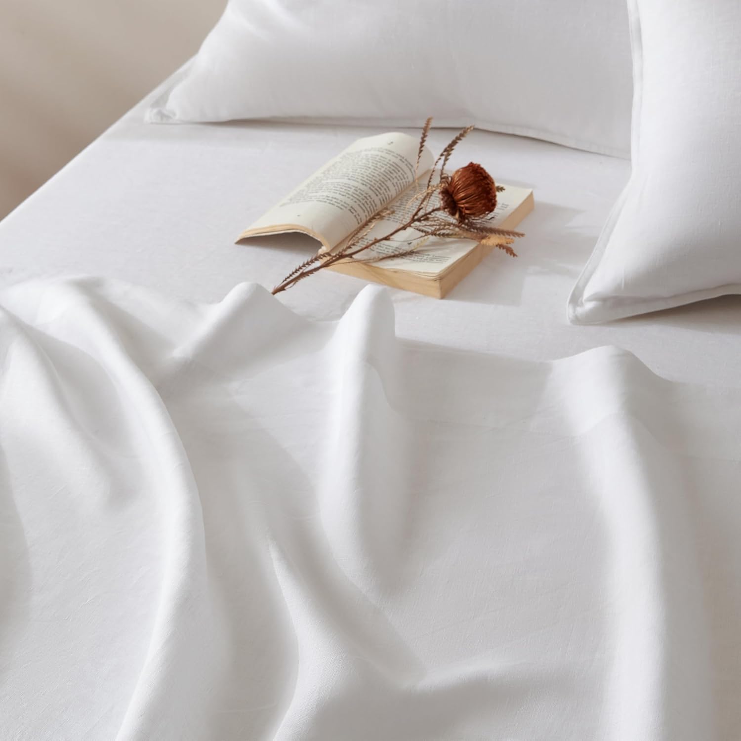 CHUFFED 100% French Pure Linen Sheets Set Twin Size 3-Piece, Oeko-Tex Certified Stone Washed All-Season Bedding for Hot Sleepers, Ultra Soft & Breathable with 16" Deep Pocket -White