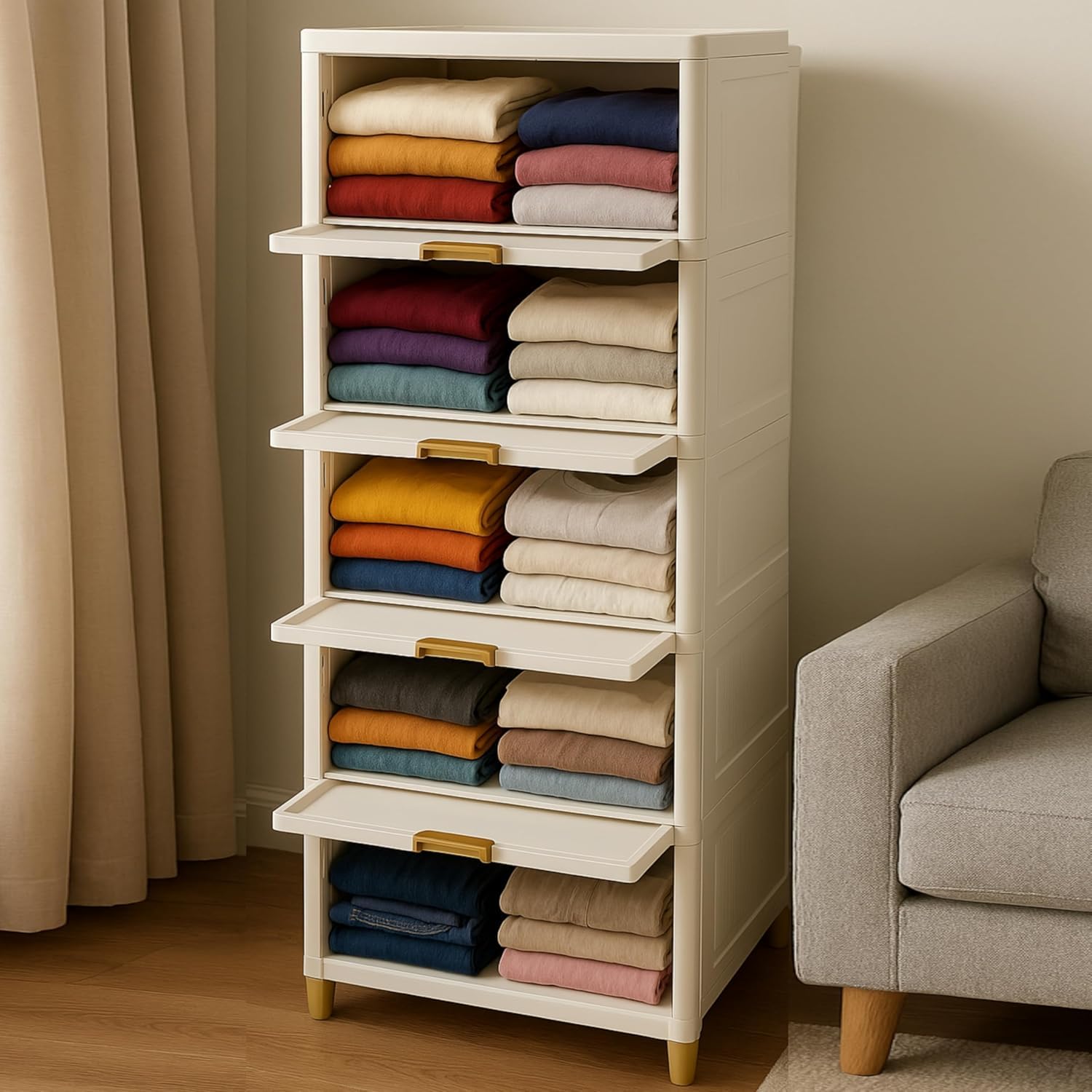 URBAN LUXY Foldable Plastic Rack for Storage/Kitchen Cupboard/Sturdy Wardrobe for Clothes/Multipurpose Storage Organizer/Closet for Bedroom/Living Room/Laundry (Big Cupboard Rack -White, 5PCS)-image-48