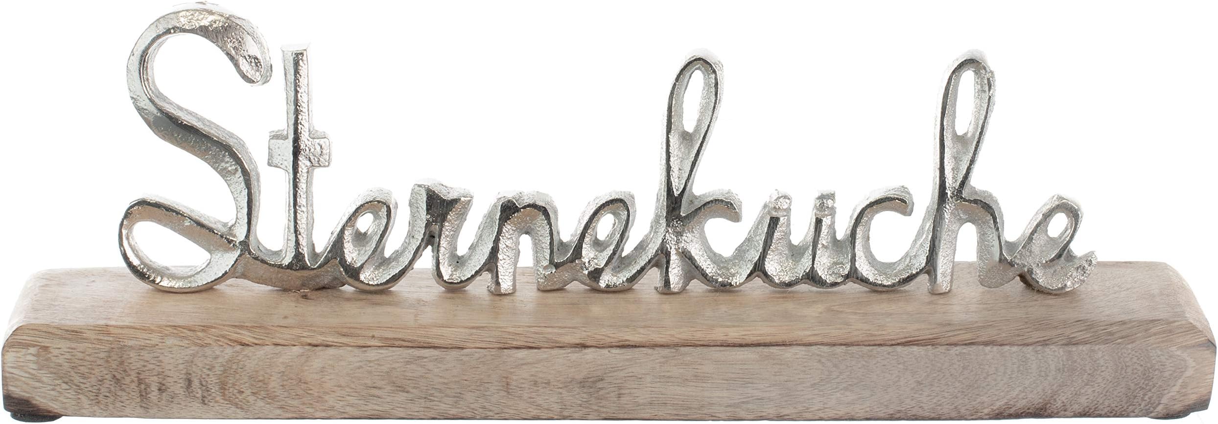 Schriftzug 'Lache Liebe Lebe' 32cm - Aluminium & Mangoholz Deko Aufsteller