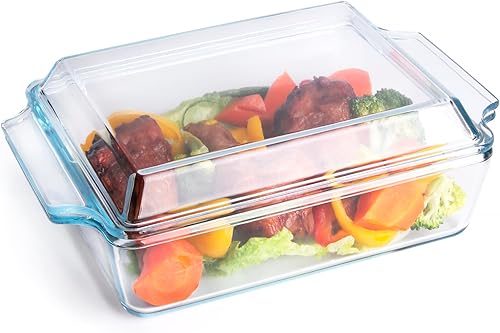 Cazuela rectangular de vidrio templado, fuente para hornear de vidrio templado con tapa de vidrio. Apto para horno, congelador y lavavajillas. - 1.5