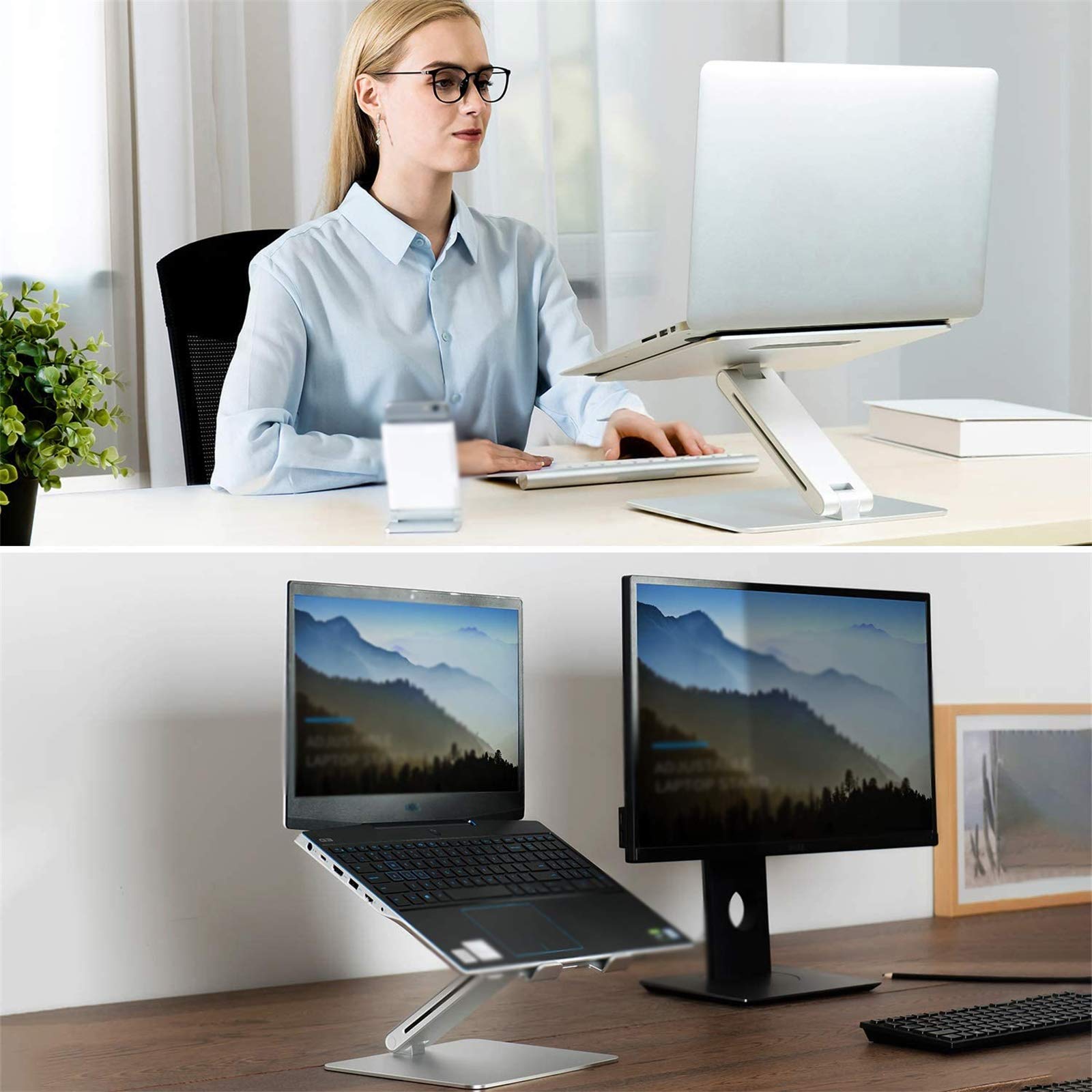 Supporto PC Portatile,Supporto per Laptop Alluminio Ventilato Porta Notebook, Raffreddamento Regolabile Porta PC, Leggero Notebook Riser Compatibile con 10-17pollici Laptop/Tablet