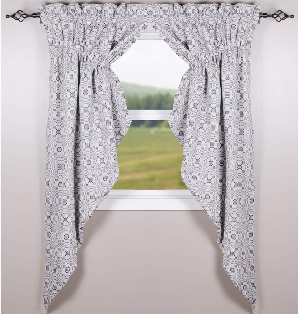 Cream/Indigo Lover’s Knot Jacquard Gathered Swag,72" x 63"