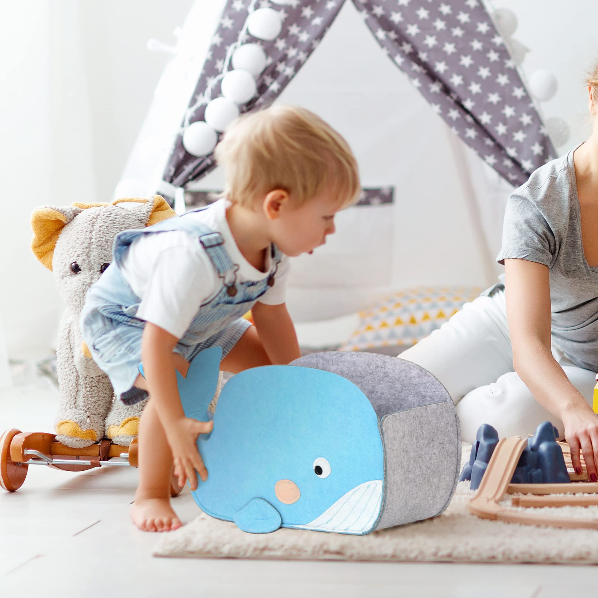 Lucky Sign - Scatola portaoggetti per bambini in feltro pieghevole per bambini e bambine, 26X14X19cm, Baby Whale