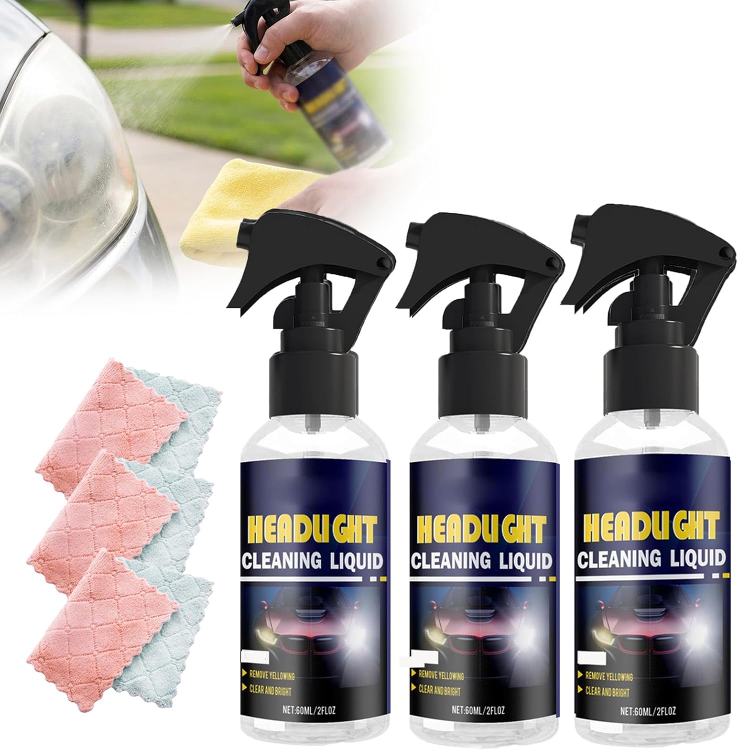 Car Headlight Restoration Spray Kit for Polishing Car Headlight, 2026 New Light Cleaner & Restorer Kit with Cleaning Cloth for Automotive Maintenance, Improve Nighttime Visibility (2, 60ml / 2fl Oz)