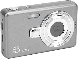 Câmera Digital 4K HD Portátil 50MP com Zoom 16x e Tela 2.4” | Foco Automático, Anti-Vibração e Flash Integrado | Câmera Compacta para Fotos, Vídeos, Vlogs e Viagens (Silver)