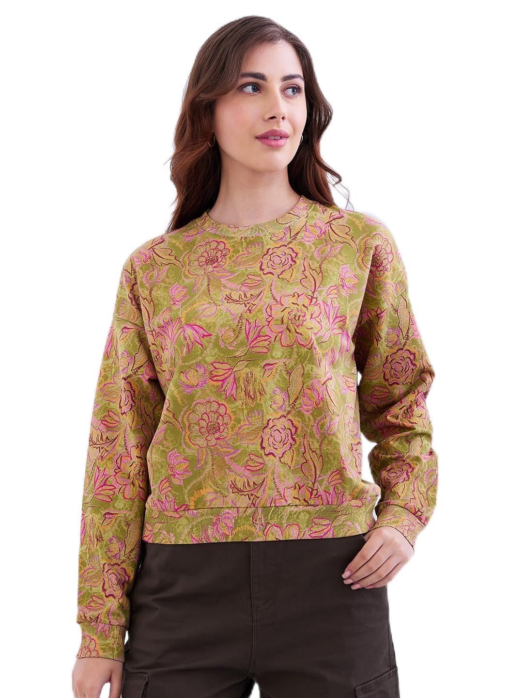 Spykar Comfort Fit Seakelp Green Casual Sweatshirt by Spykar in green