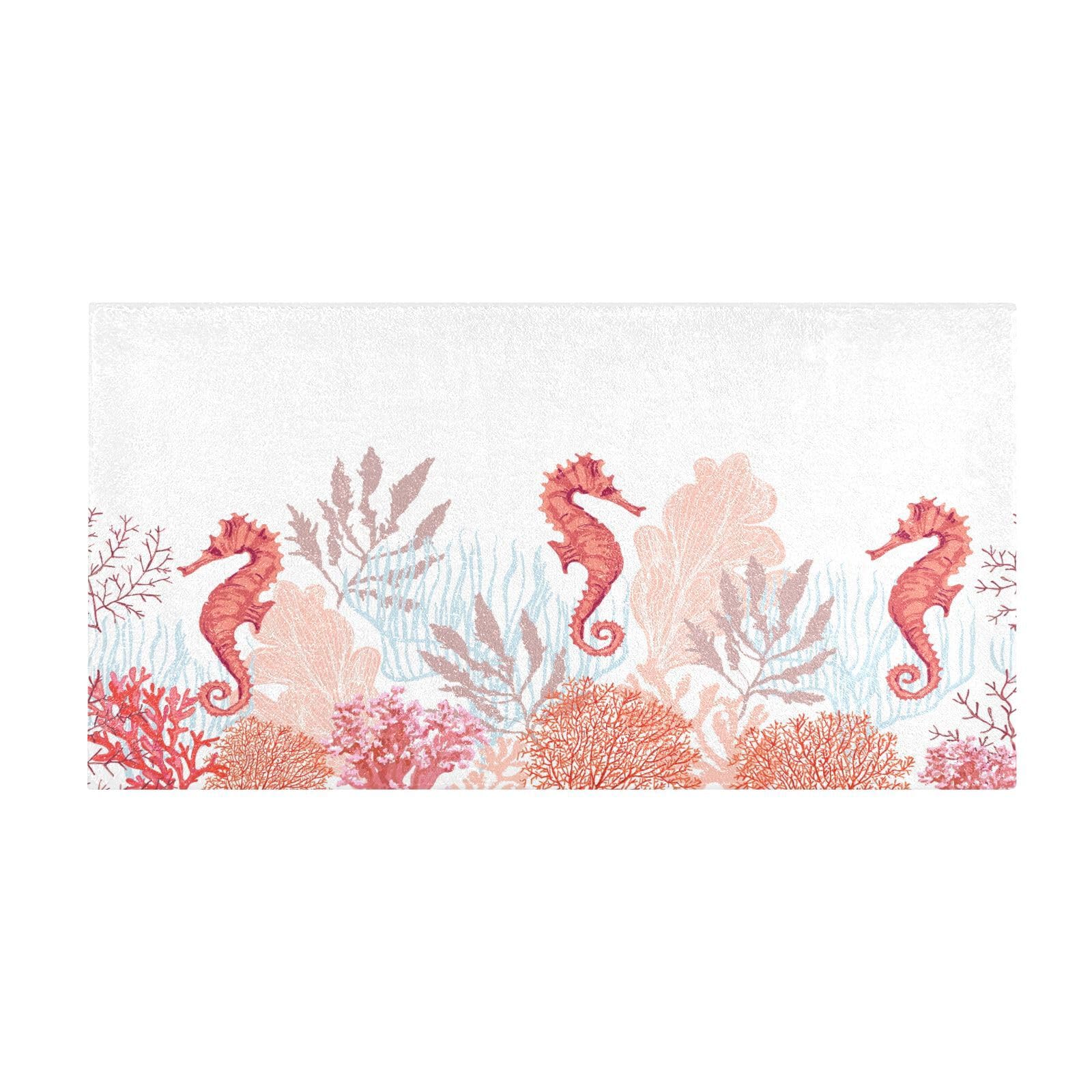 susiyo Bathroom Rug Mat 39 x 20 Inches, Beautiful Corals Sea Horse Plush Shaggy Bath Mat Super Soft Non Slip Easy to Clean Bath Rugs Kitchen Rug Mat