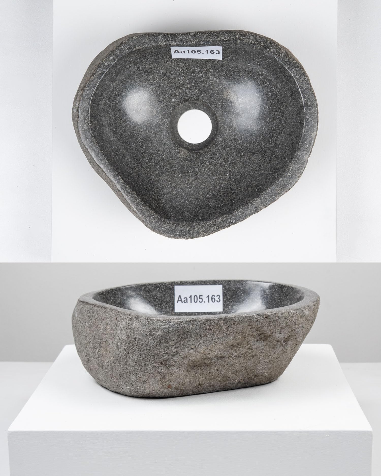 30 cm Naturstein-Waschbecken oval grau für Bad Gäste WC Steinwaschbecken Aufsatzwaschbecken aus Flussstein