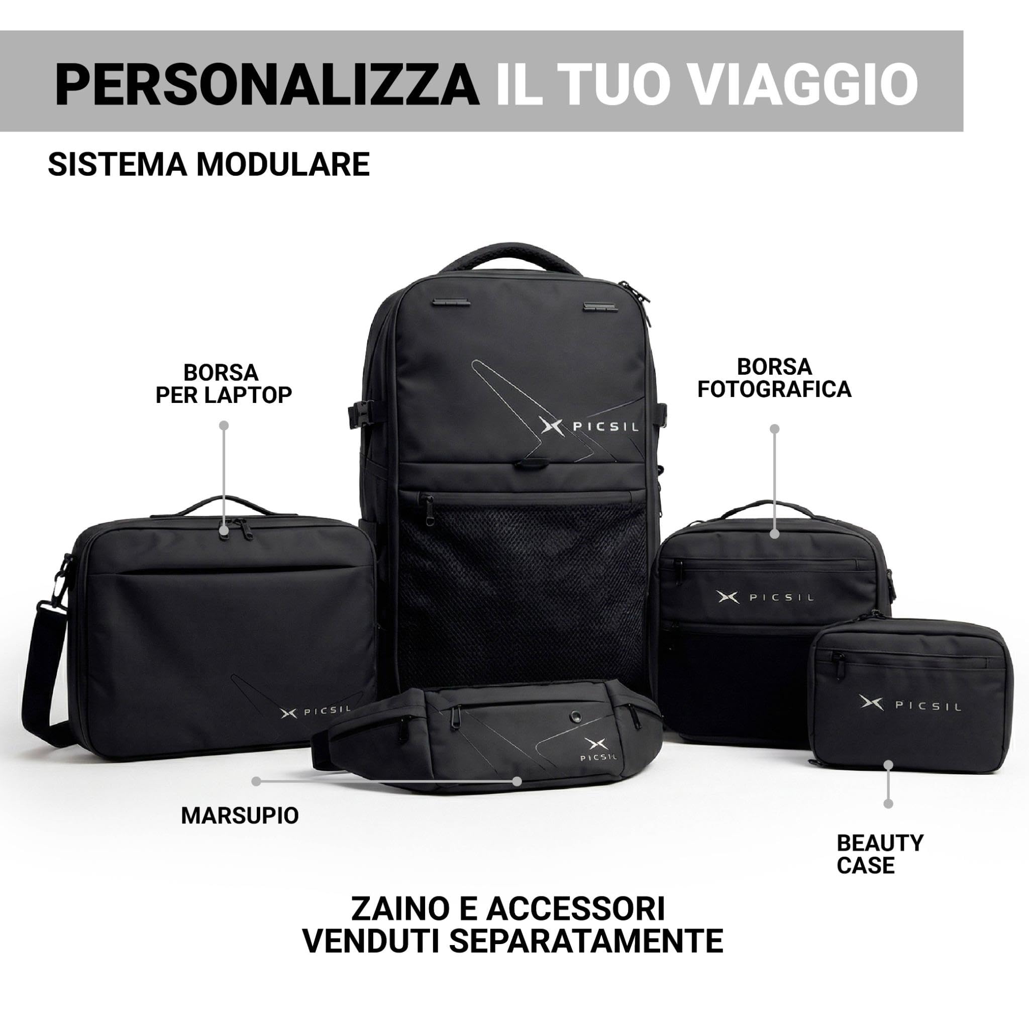 PICSIL Horizon Valigetta PC 15,6” Espandibile 1,4–15,6L, Moos | Borsa laptop modulare con scomparto imbottito, organizer documenti e capacità espandibile per lavoro, viaggi e coworking.