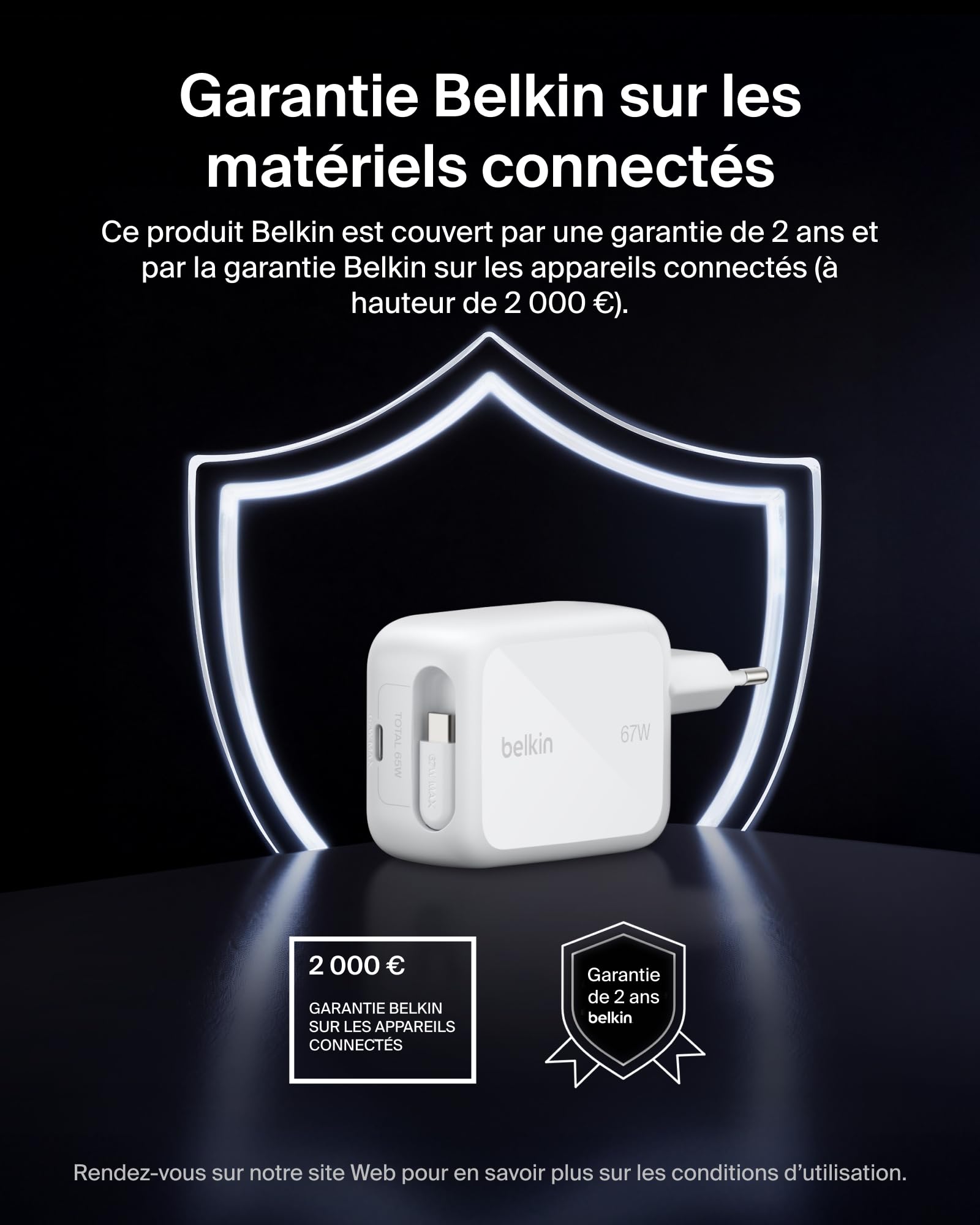 Belkin Chargeur USB-C GaN 67 W avec Câble USB-C Rétractable 1 M Et Port USB C, pour iPhone, Recharge Rapide pour iPhone 17 Et 16 Series, Galaxy S26 Series, AirPods, Tablettes, MacBook, Chromebook