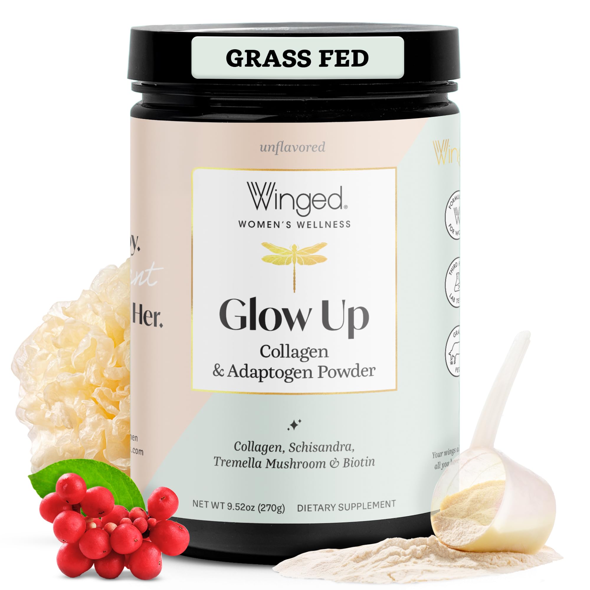 Winged Wellness Glow Up, Collagen Powder for Women, 25 Servings | Unflavored