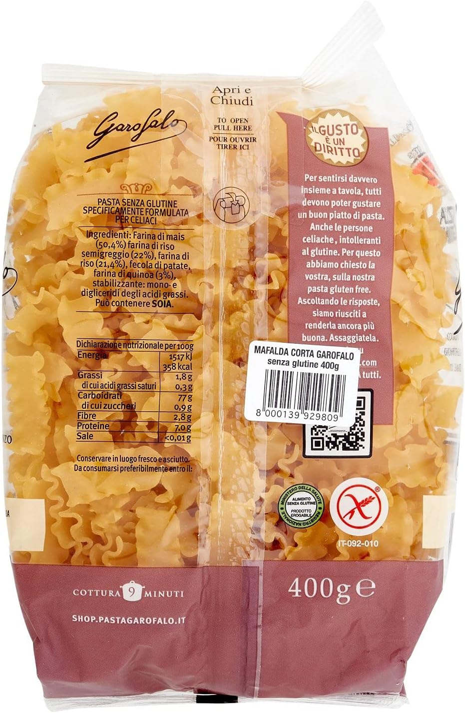 Italian Gourmet Mafalda corta Pasta senza glutine 20 x 400g glutenfrei | Formato corto rigato, Mais-Reis-Mix für Aufläufe und Saucen, cottura stabile, Gesamtnettogewicht 8 kg + Kostenlos Polpa 400g