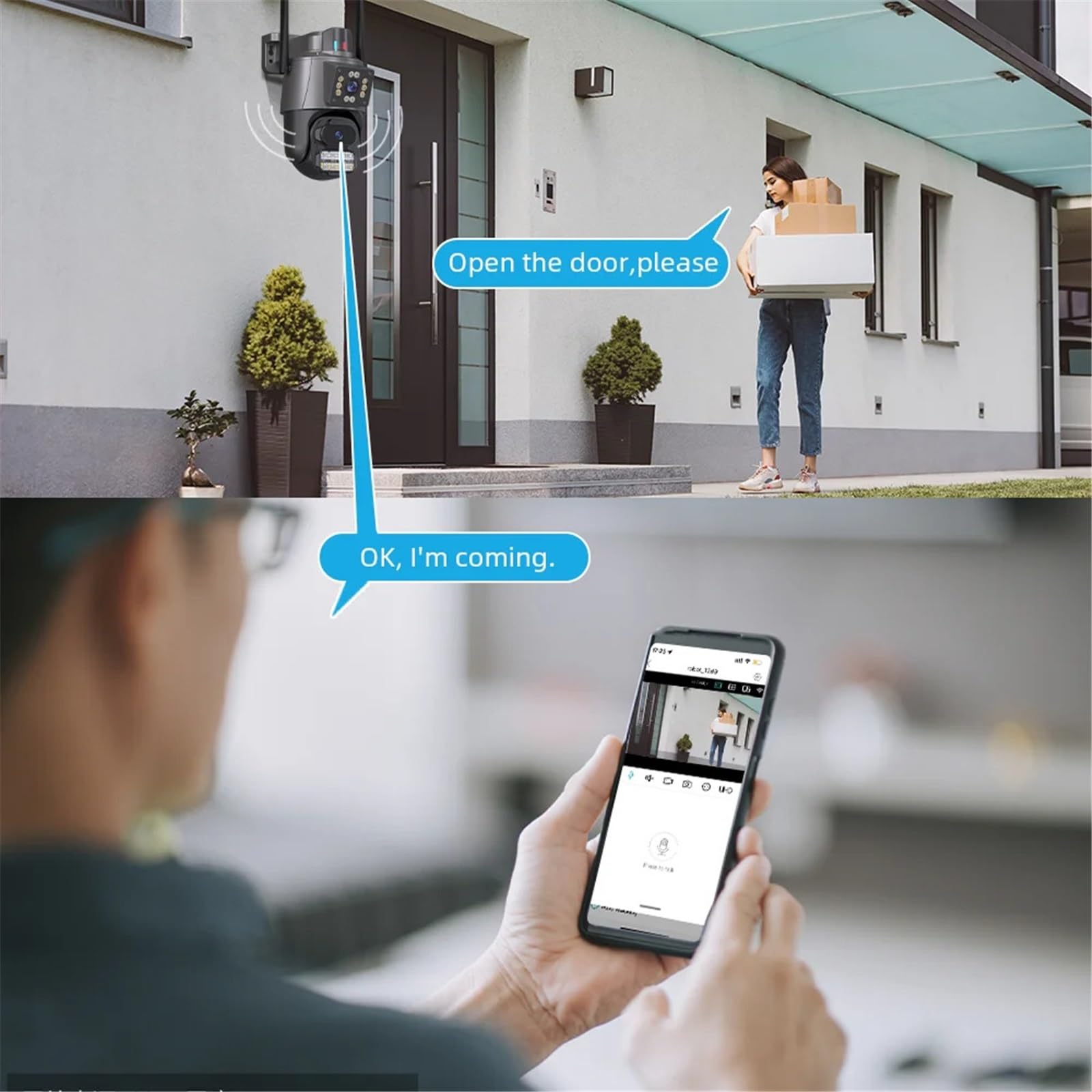 Telecamera di videosorveglianza CCTV di Sicurezza da 6 MP, Telecamera Wi-Fi a Doppio Obiettivo, Protezione di Sicurezza, Telecamera IP con Allarme Luminoso della Polizia Impermeabile(ADD 32G)