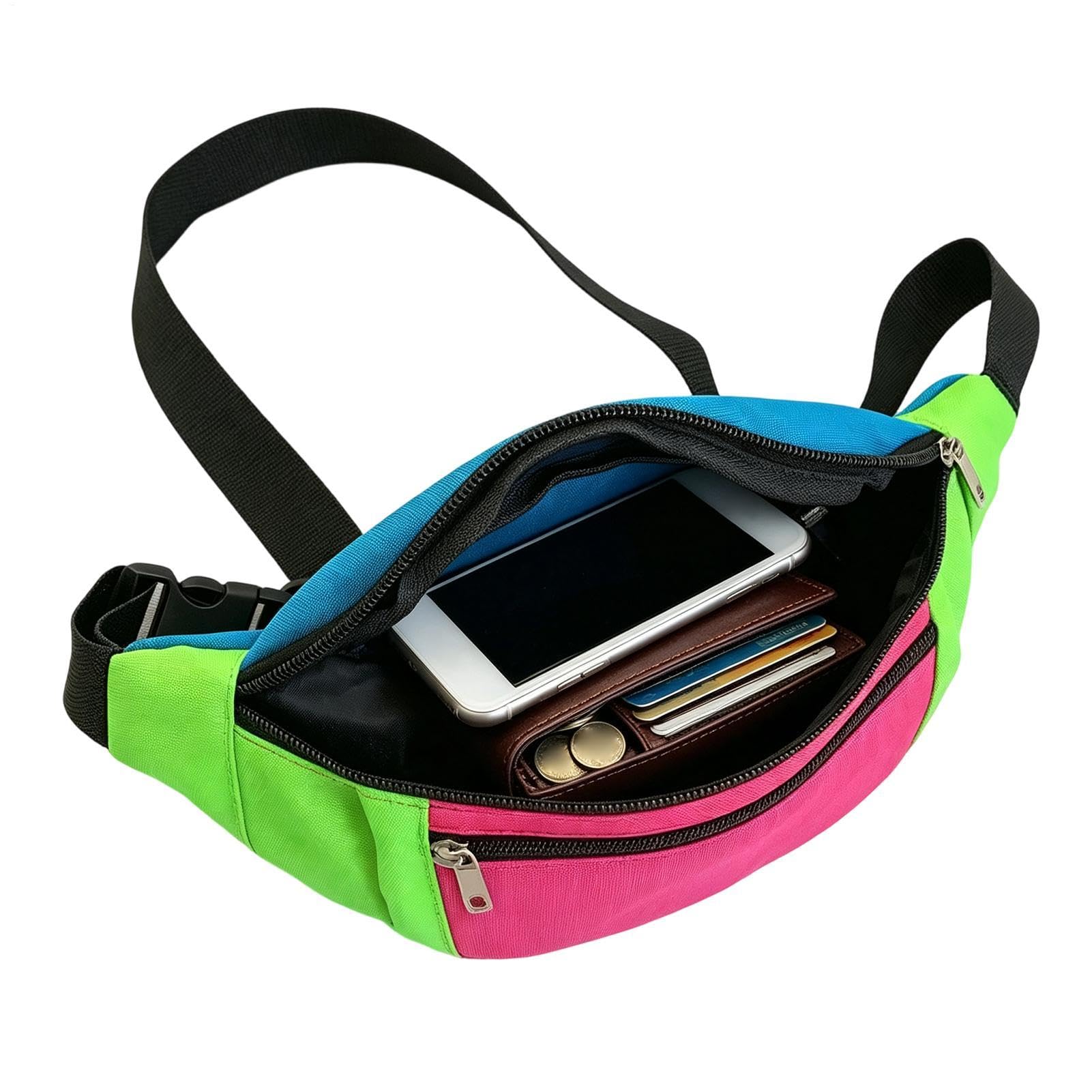 Retro Bauchtasche Vintage Halloween Neon Hüfttasche mit 2 Taschen | 80er 90er Vintage Farben Gürteltasche Für Damen Herren Musikfestival Reisen Fitness Wandern Radfahren Alltag Pendeln Urlaub