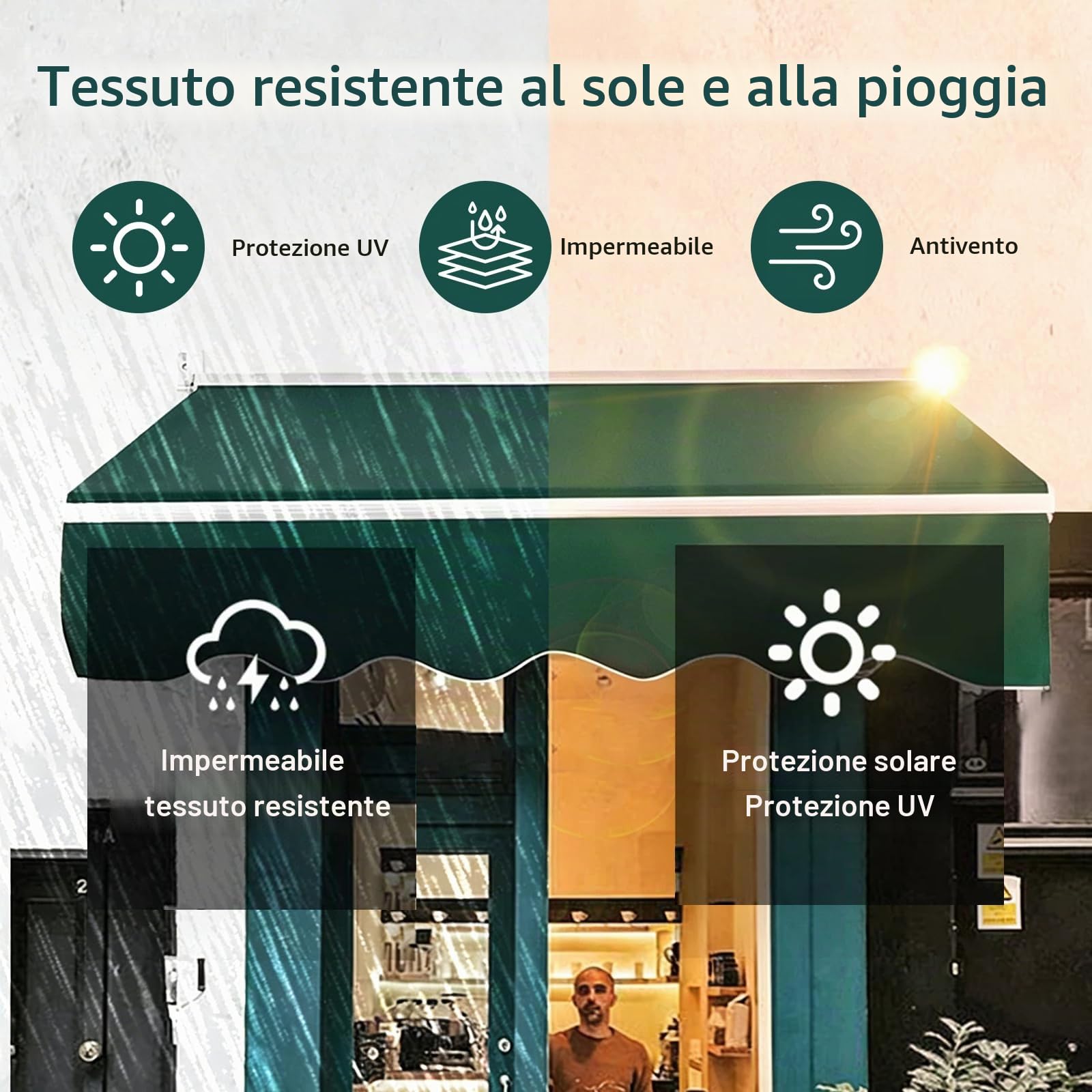 Tessuto per tenda da sole con mantovana, protezione UV, impermeabile, tessuto di ricambio per tenda da sole in tela, per esterni, per giardino, balcone, cortile (verde scuro, 2,5 x 2 m)
