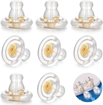 Earring Backs,18K Gold Silicone Earring Backs Replacements for Studs/Droopy Ears,Locking Secure Earrings Back for Heavy Earrings,No-Irritate Hypoallergenice Soft Clear Support Backings for Adults