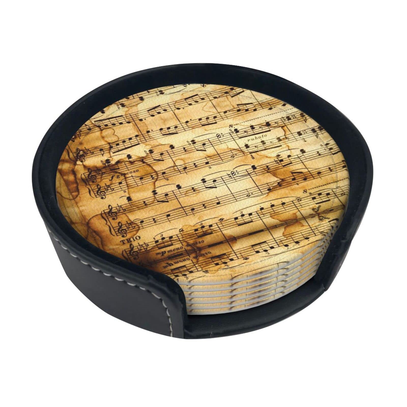 Alteko Music Note Print Coasters Set Of 6 Print Leather Coasters For Drinks,Home Décor And Housewarming Gift