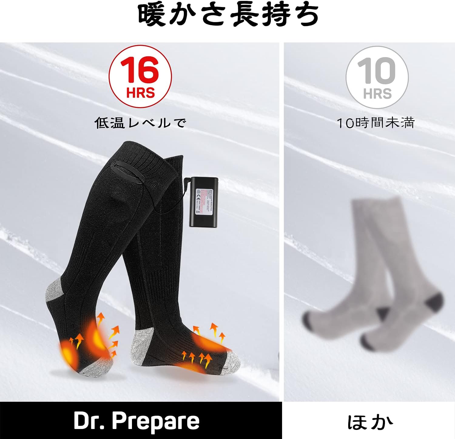 [DR.PREPARE] 電気靴下 男女兼用 充電式 両面加熱 水洗いok 厚手 防寒対策 バッテリー付き 速暖 3段階温度調節 暖かい靴下 46℃から58℃ アウトドア スキー 釣り キャンピング ハイキング 通勤 通学