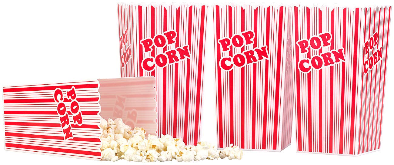 infactory Popcorneimer: 12er-Set Wiederverwendbare Popcorn-Boxen, 2 Liter, rot-weiß gestreift (Popcorn Schüssel Plastik, Becher Plastik, Box)