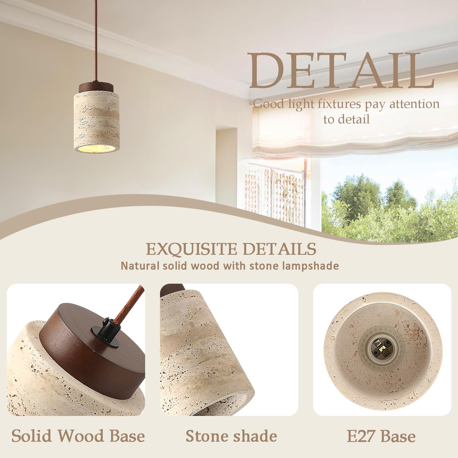 7W Natürliche Travertin Hängeleuchte Wabi Sabi Stil Deckenlampe Deko Hängelampe Höhenverstellbar Lampen Moderne Pendelleuchte Küchenlampe für Schlafzimmer Esszimmer Wohnzimmer Küche Diele
