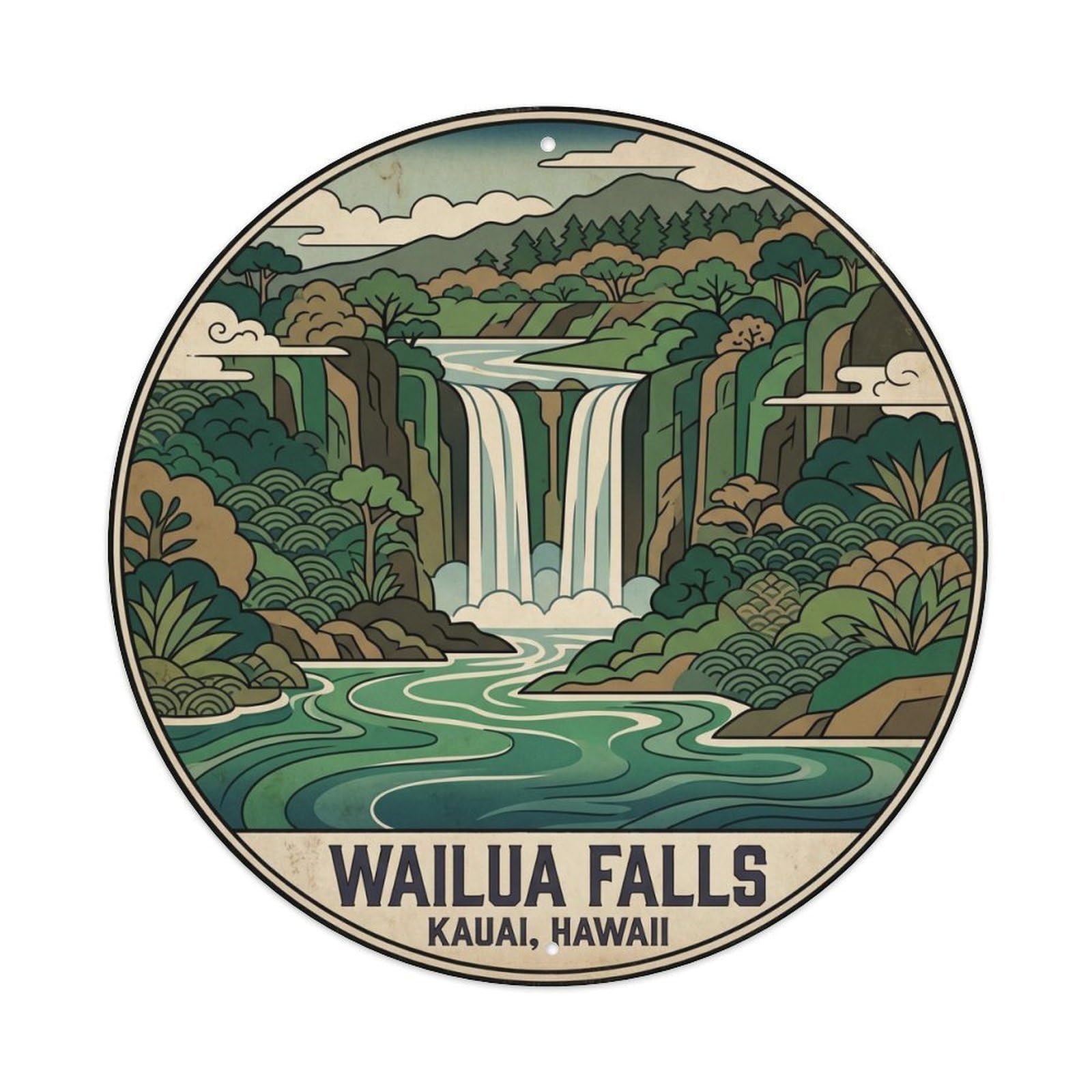 Wailua Falls Kauai Hawaii Tropical Trail Rainforest Metal Tin Sign