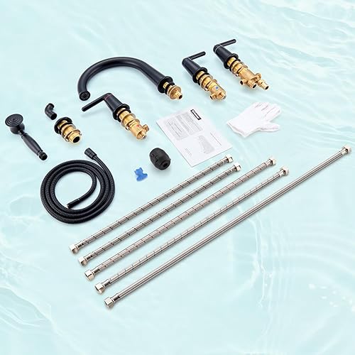 Miniatura 7 de Juego de grifo de bañera romano con ducha de mano y válvula áspera, montaje en cubierta generalizado, grifo de bañera de 5 agujeros con desviador