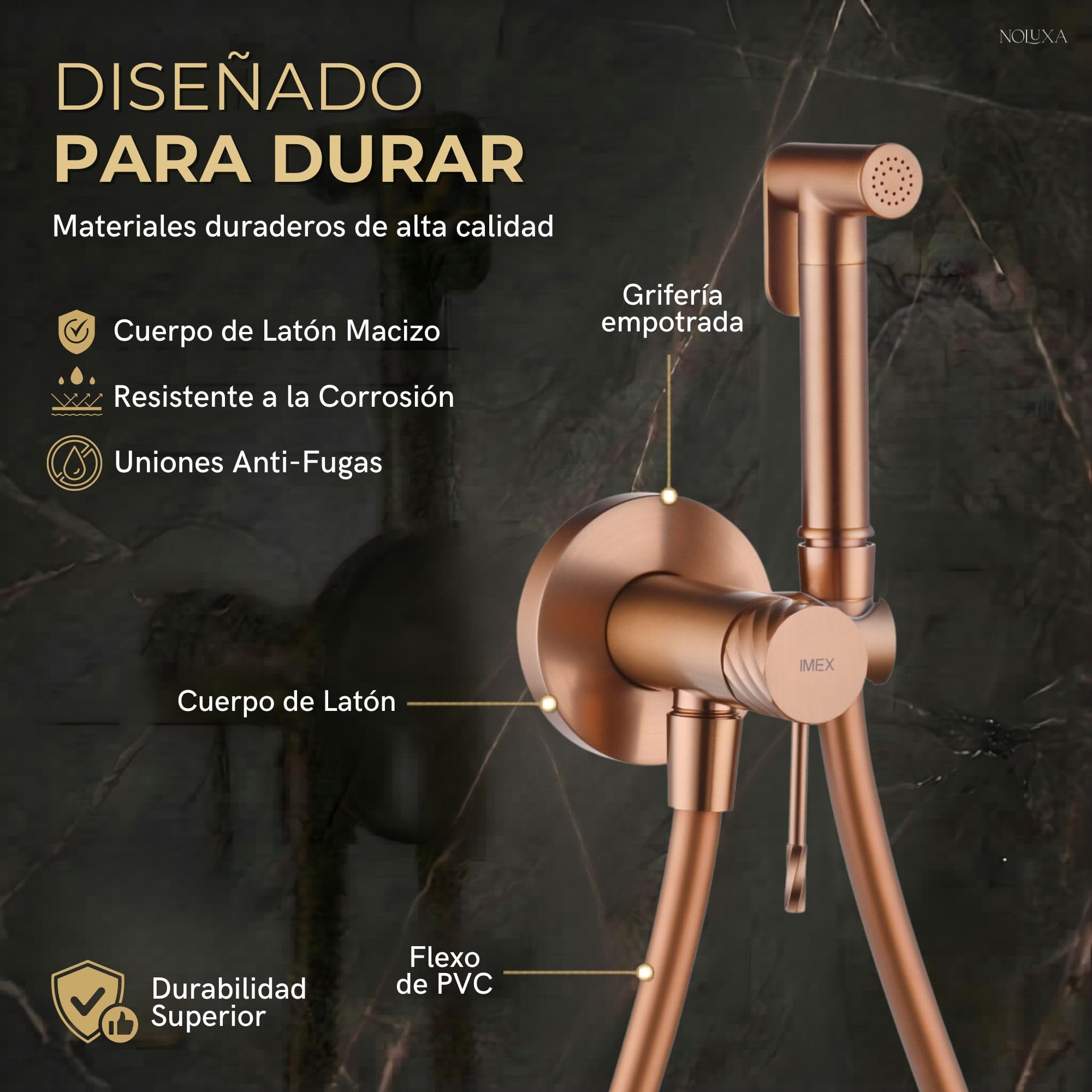 IMEX - Ducha Bidet Agua Fría y Caliente Color Oro Rosa Cepillado | Grifo Bidet Empotrado para WC | Ducha Higiénica Monomando para Inodoro | Grifería Sustituto de Bidé | Serie Bless