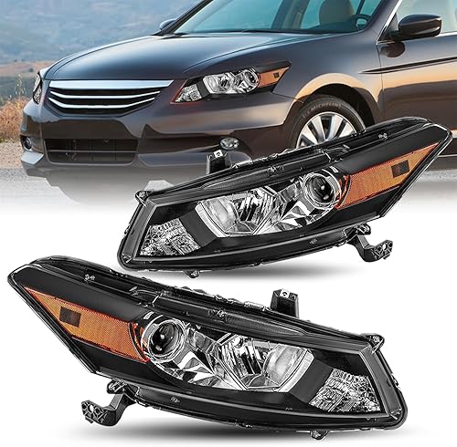 JSBOYAT Par de montaje de faros delanteros para Honda Accord Coupe 2008-2012 de 2 puertas tipo halógeno OEM proyector delantero negro esquina ámbar