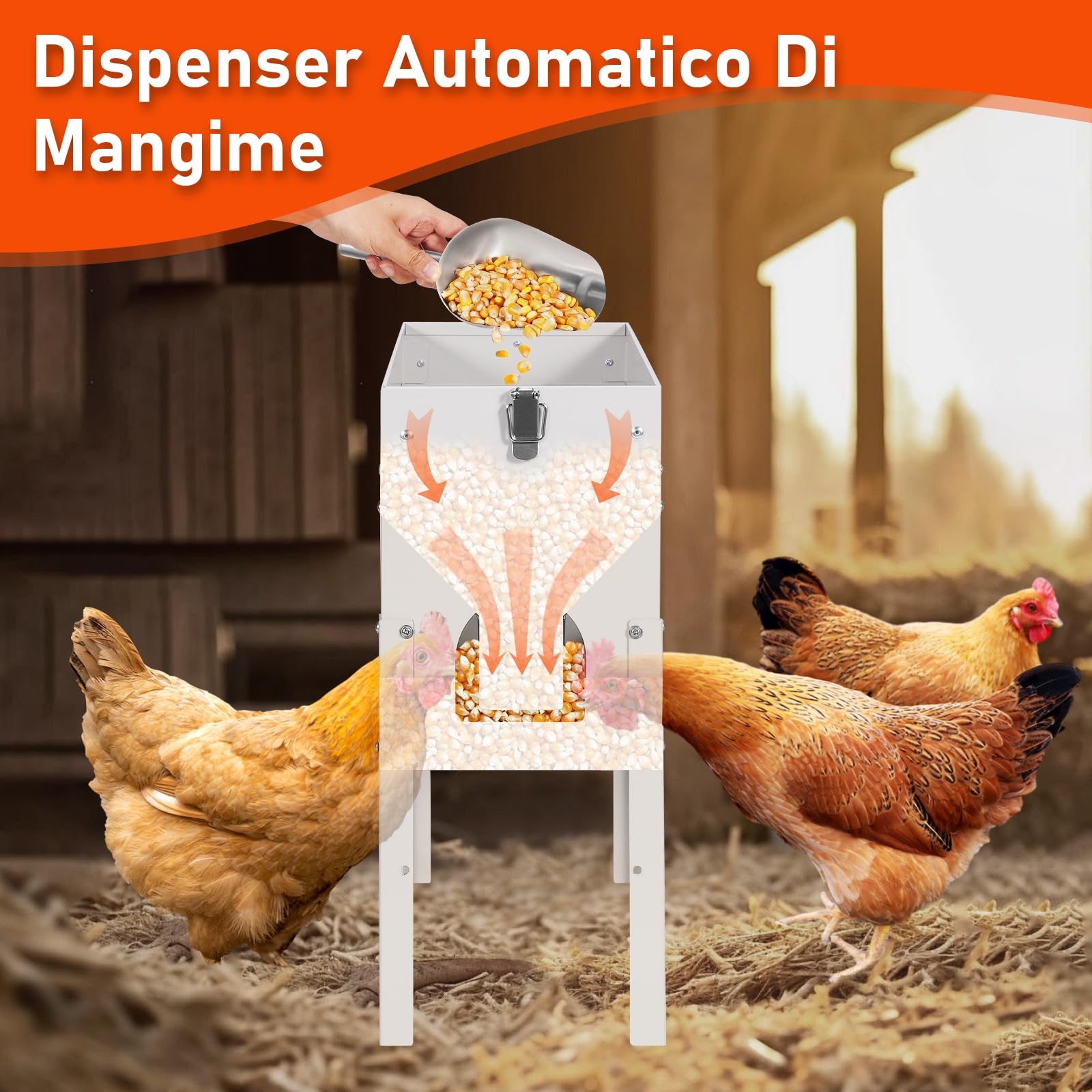 Mangiatoia Automatica Per Galline, 5kg, Distributore Automatico Di Mangime Per Polli, Alimentatore Per Anatre E Piccioni, Può Essere Sollevato, Antispreco, Accessori Per Pollame