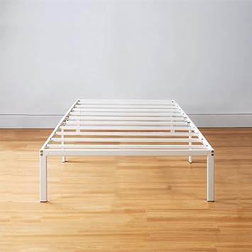 Best Price Mattress 14 Inch Metal Platform Bed Frame, Heavy Duty Steel Slats, White, Twin