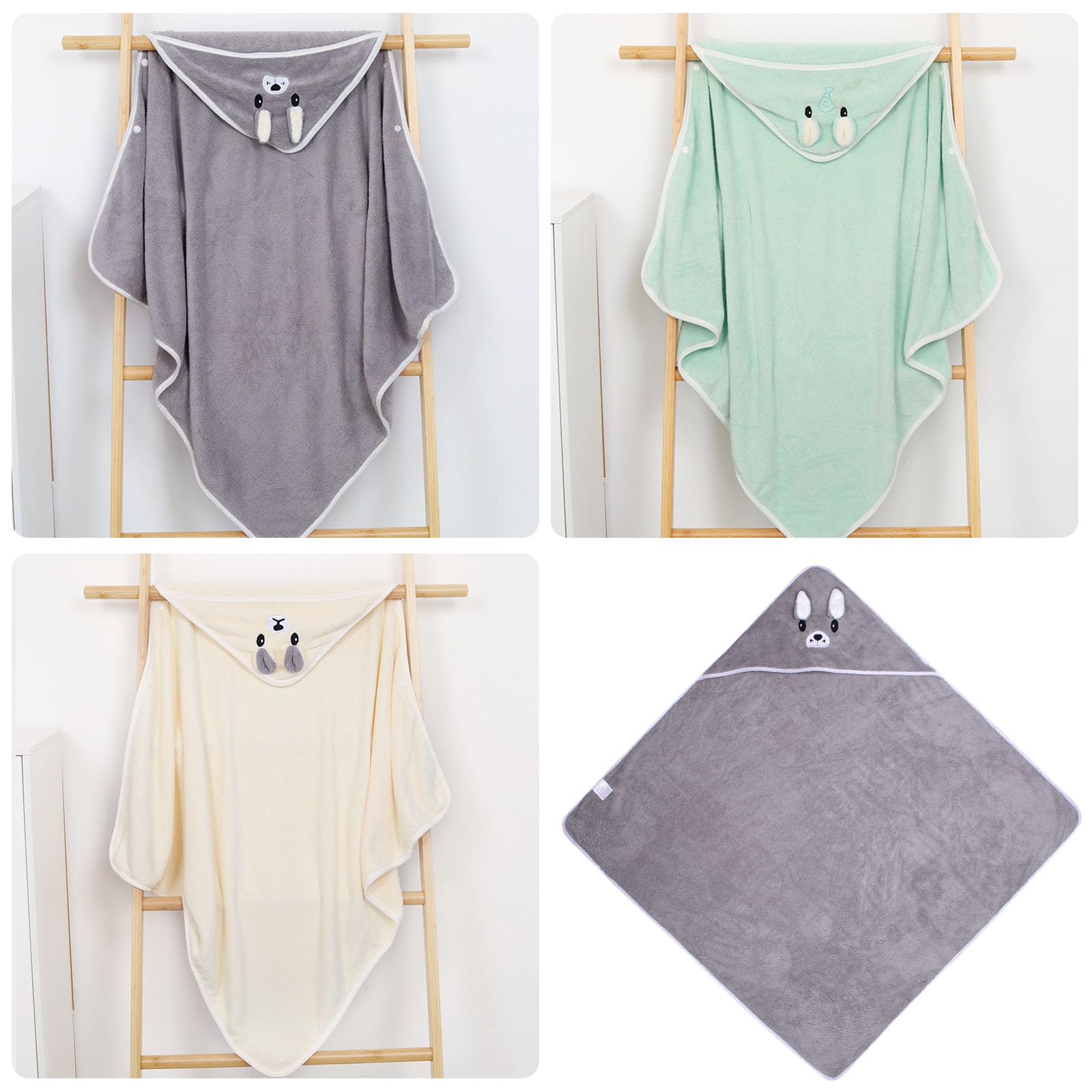 Set 3 Asciugamani Con Cappuccio Per Neonati - Morbidi E Super Assorbenti 80x80cm, 0-5 Anni - Foto 2